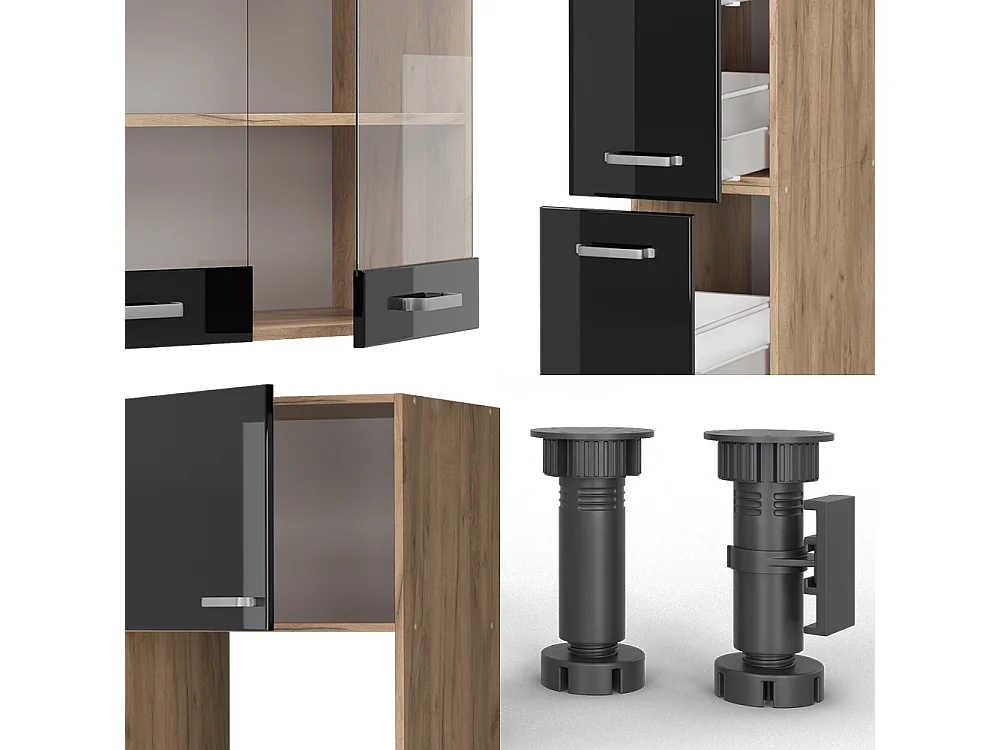 Mueble de cocina roble negro/dorado de alto brillo 350x60x81.6 r-line