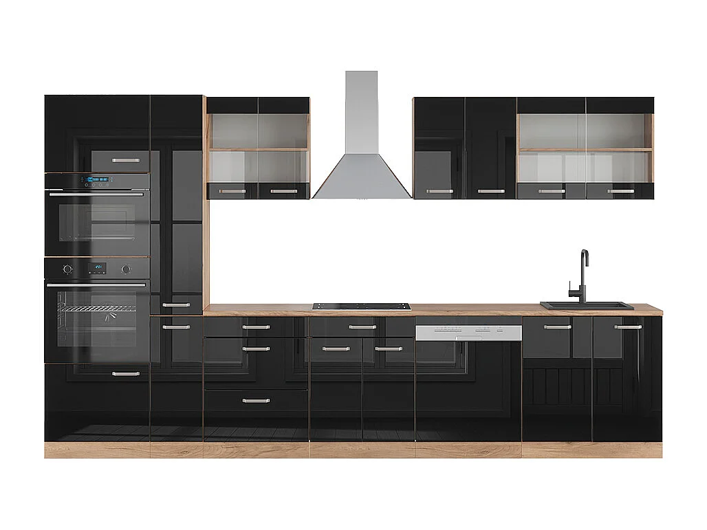Cucina componibile rovere nero/oro lucido 350x60x81.6 r-line