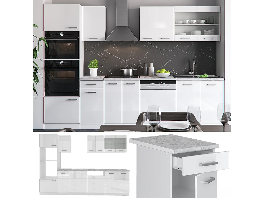 Cucina componibile bianco lucido/bianco 300x46x81.6 r-line