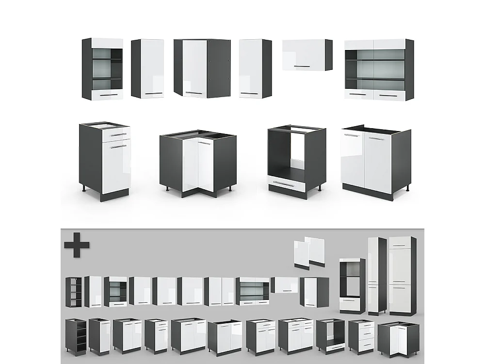 Hörnkök vit högblank/antracit 190x60x81.6 fame-line