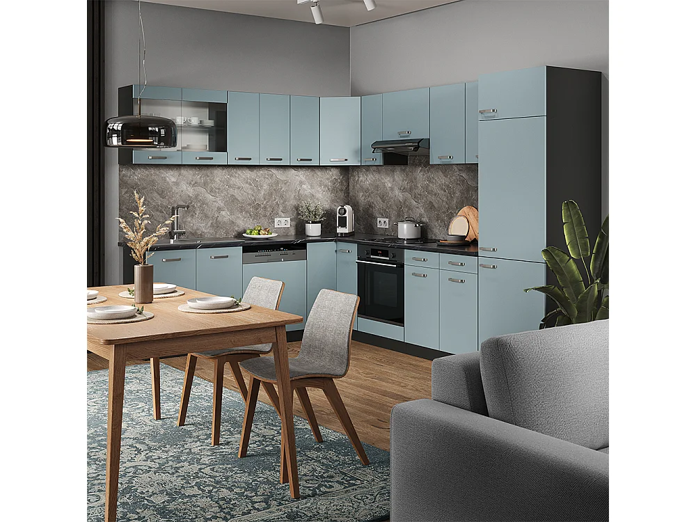 Cuisine en angle bleu-gris/anthracite 287x60x81.6 r-line