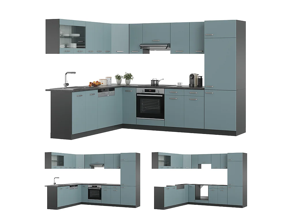 Cuisine en angle bleu-gris/anthracite 287x60x81.6 r-line