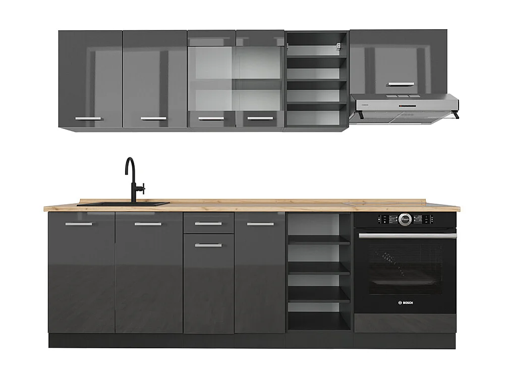 Mueble de cocina antracita brillo intenso/antracita 240x46x81.6 r-line