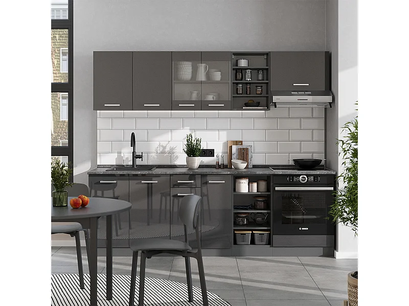 Complete keukeneenheid antraciet hoogglans/antraciet 240x46x81.6 r-line