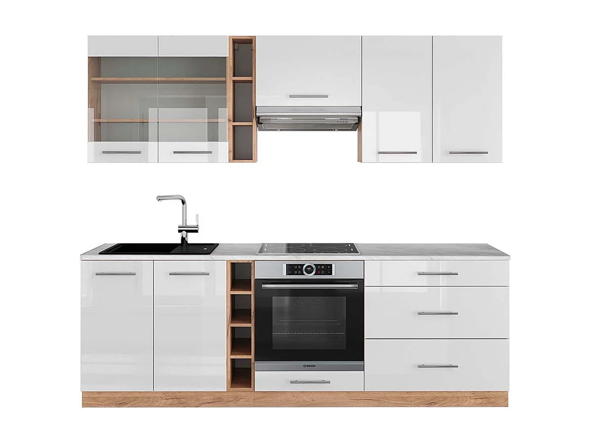Cuisine blanc brillant/chêne doré 235x60x81.6 fame-line