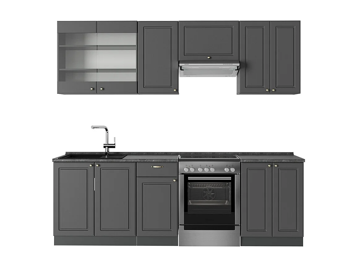 Mueble de cocina antracita-oro landhaus 240x46x81.6 fame-line