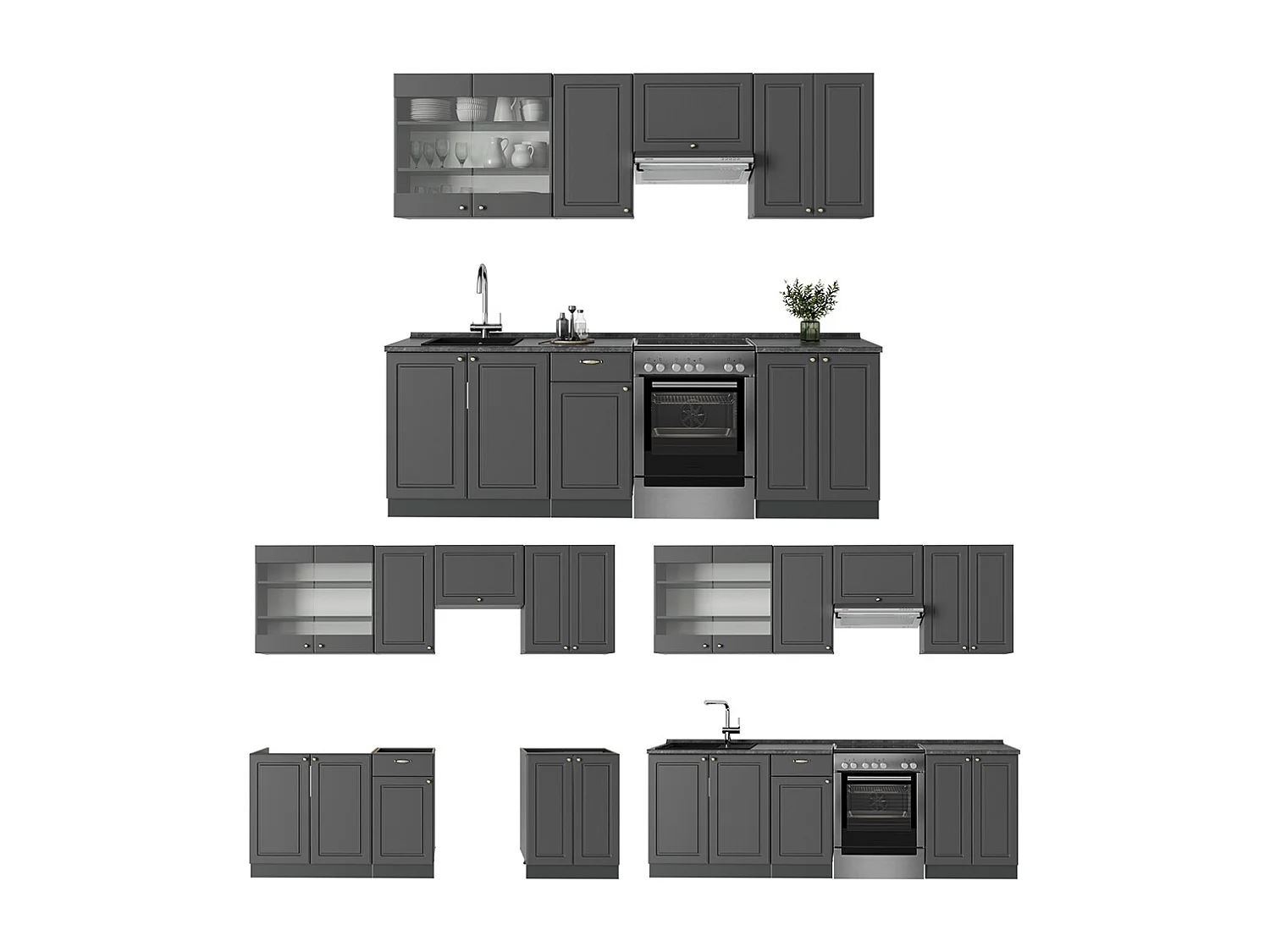 Mueble de cocina antracita-oro landhaus 240x46x81.6 fame-line