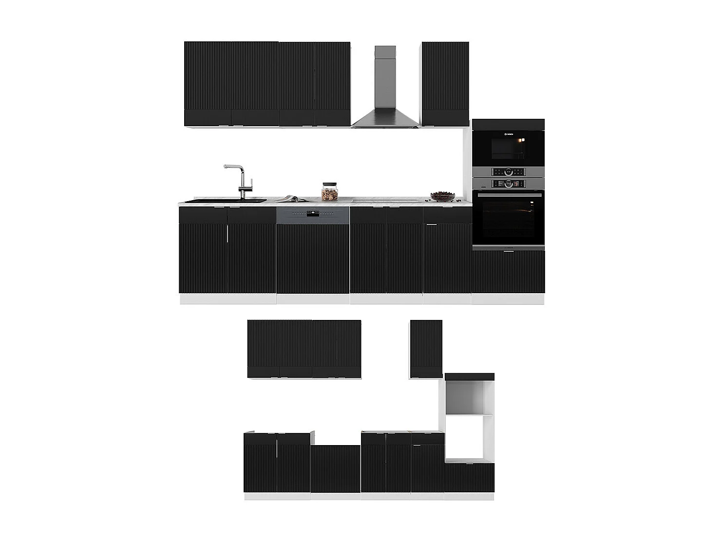 Cuisine noir rayé/blanc 300x60x81.6 fame-line