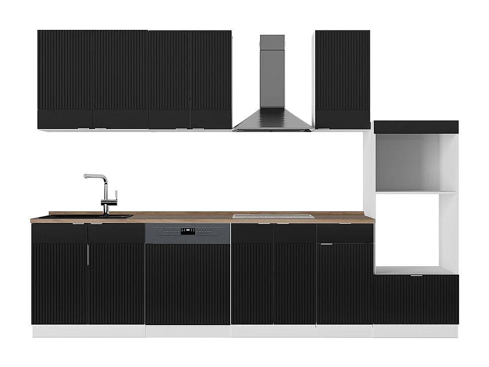 Aneks kuchenny czarny w paski/biały 300x60x81.6 fame-line