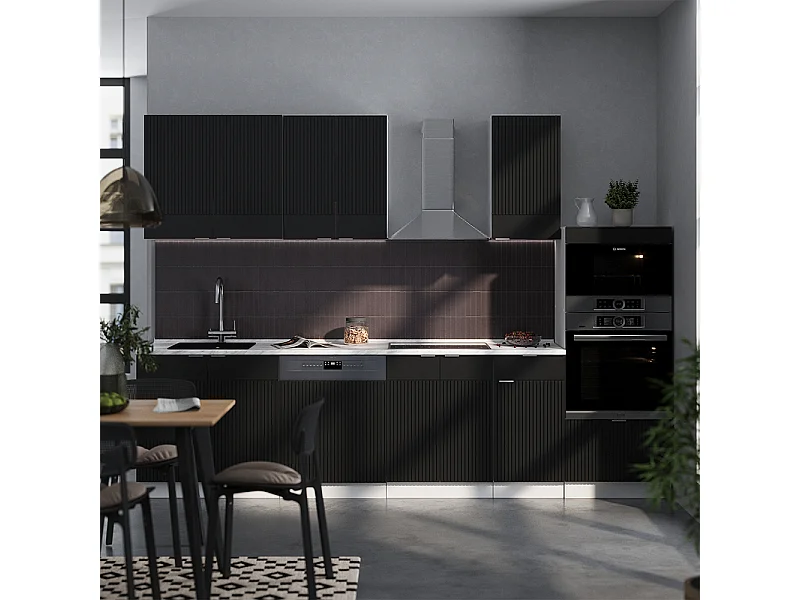 Cucina componibile nero a righe/bianco 300x60x81.6 fame-line