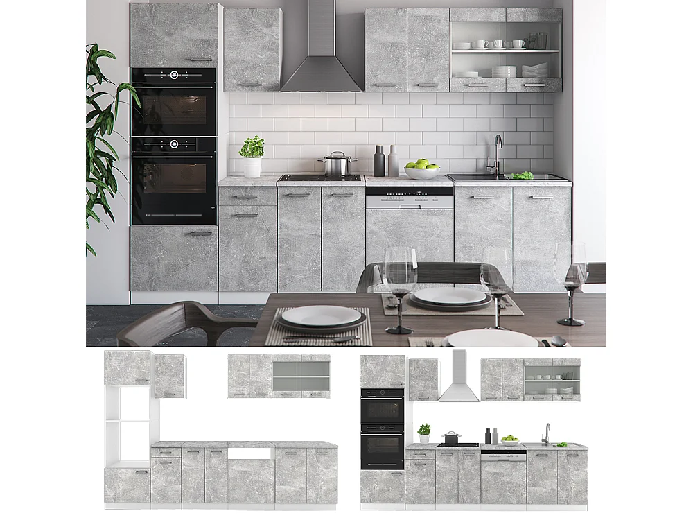 Cucina componibile cemento/bianco 300x60x81.6 r-line