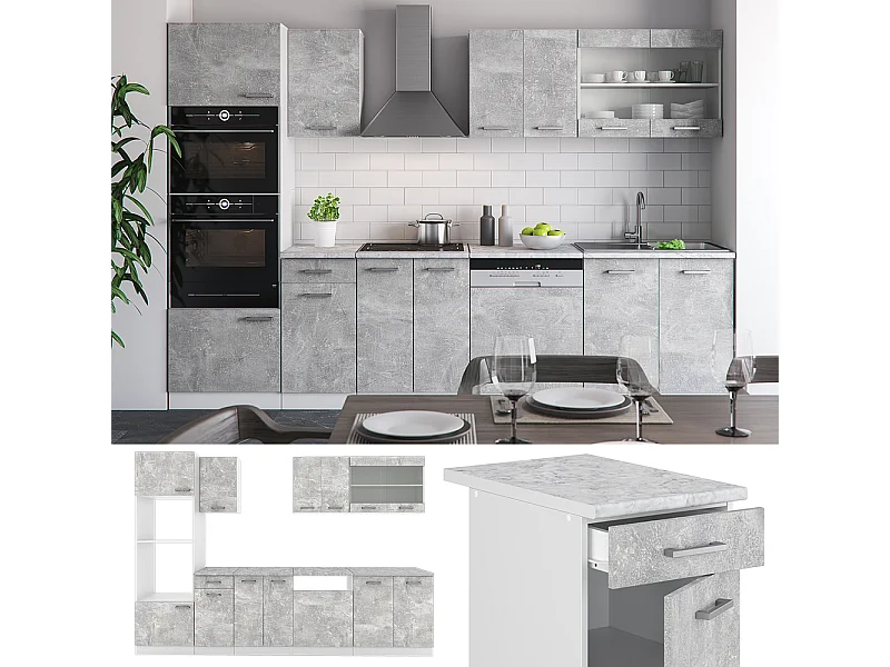 Aneks kuchenny beton/biały 300x60x81.6 r-line