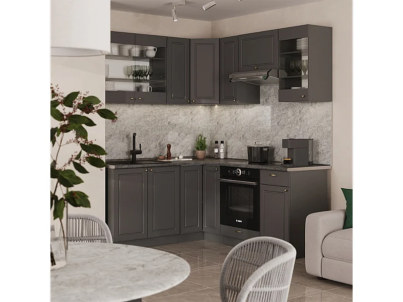 Cocina esquinera antracita-oro landhaus 190x60x81.6 fame-line