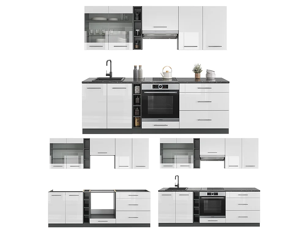 Cuisine blanc brillant/anthracite 235x60x81.6 fame-line
