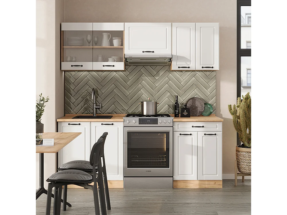 Cuisine blanc campagnard/chêne doré 200x60x81.6 r-line