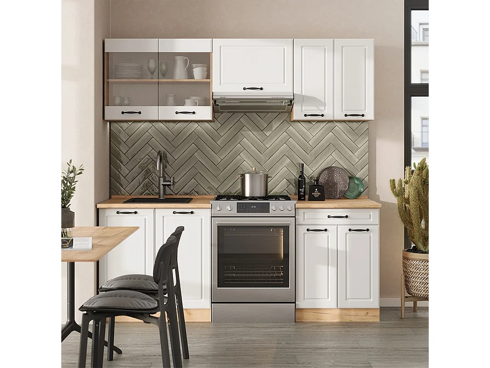 Cuisine blanc campagnard/chêne doré 200x60x81.6 r-line
