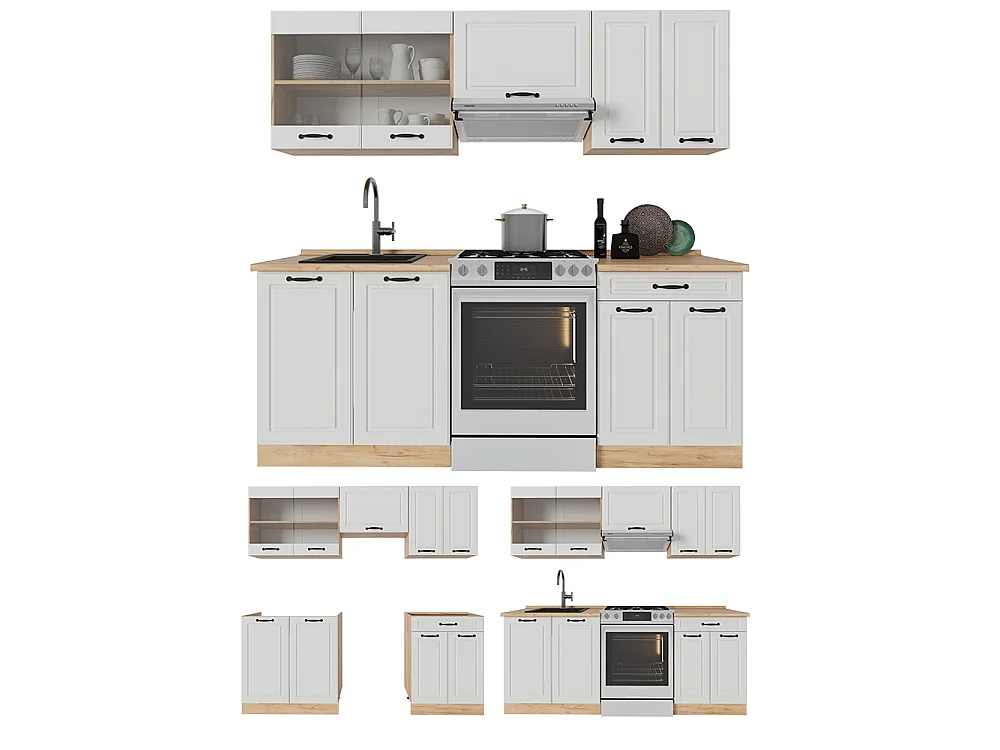 Cuisine blanc campagnard/chêne doré 200x60x81.6 r-line