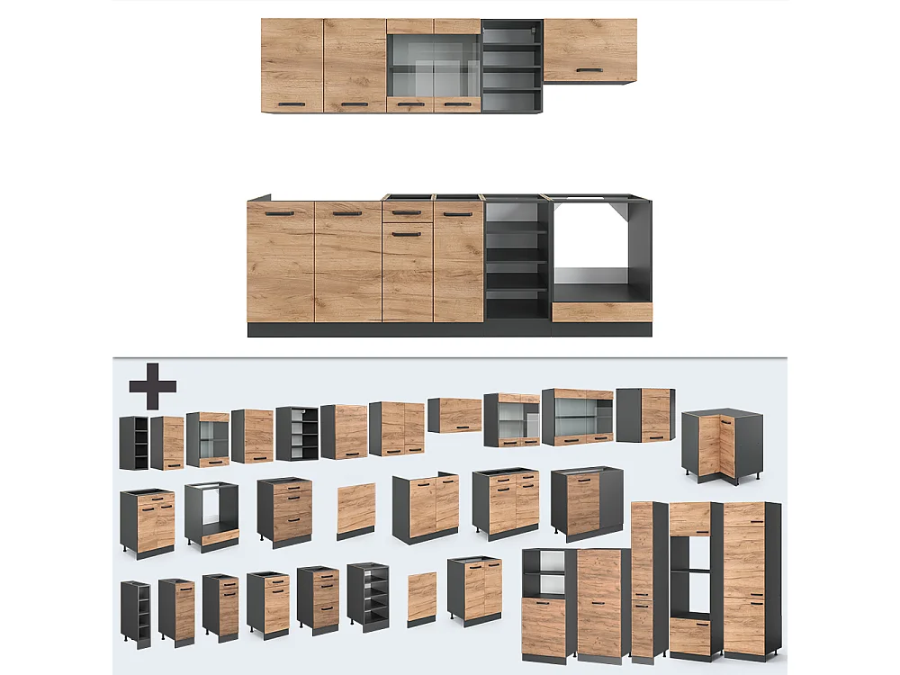 Cucina componibile quercia dorata/antracite 240x60x81.6 r-line