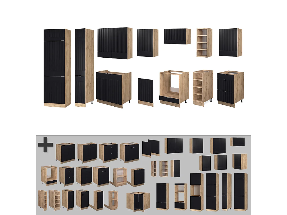 Cuisine noir rayé/chêne doré 355x60x81.6 fame-line