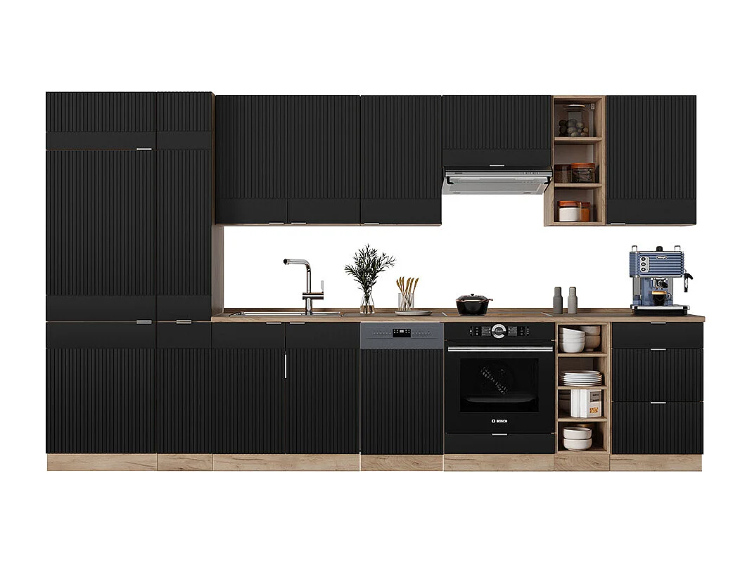 Cuisine noir rayé/chêne doré 355x60x81.6 fame-line