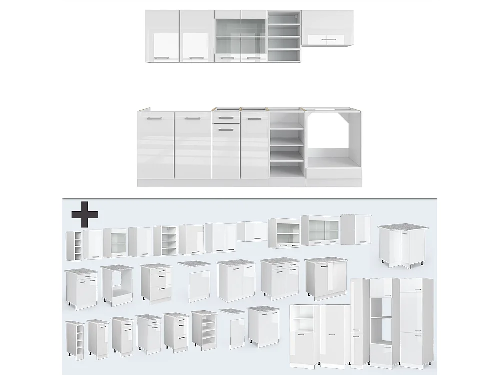 Cucina componibile bianco lucido/bianco 240x46x81.6 r-line