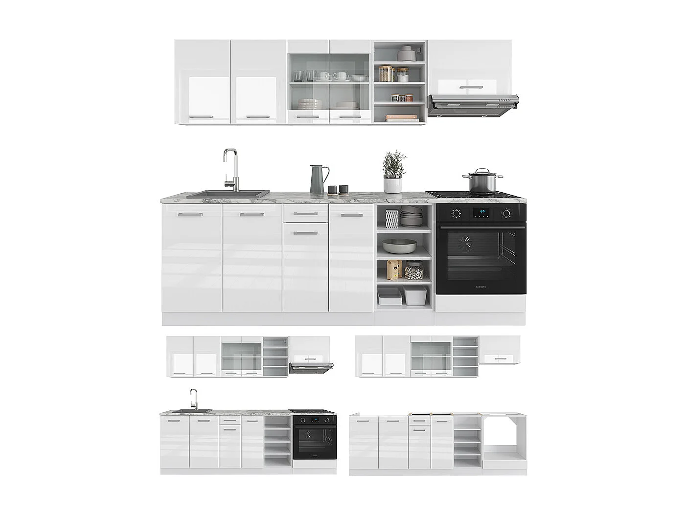 Cucina componibile bianco lucido/bianco 240x46x81.6 r-line