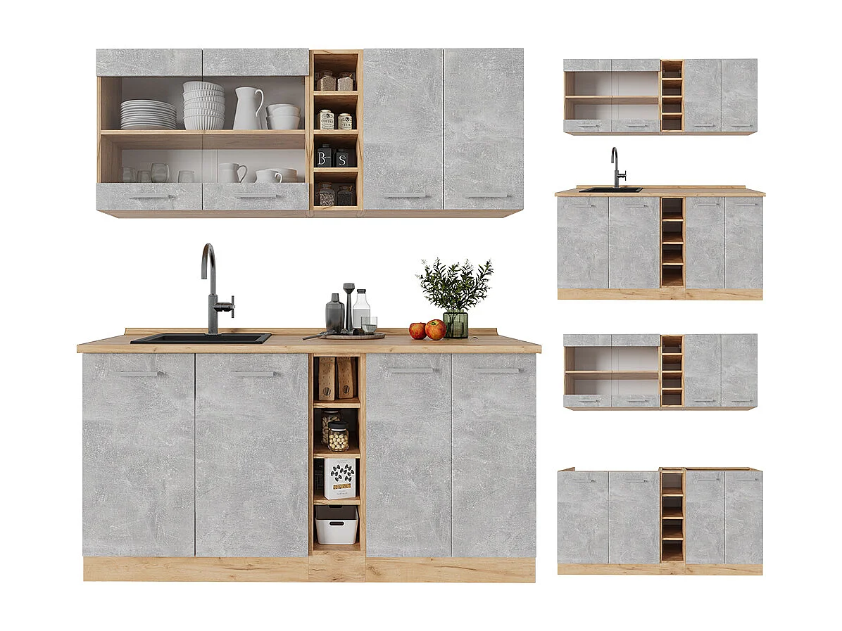 Cocina para solteros hormigón/roble dorado 160x46x81.6 r-line
