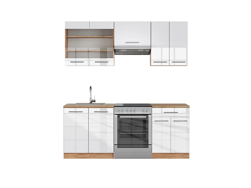 Køkkenrække hvid højglans/guld power oak 200x60x81.6 fame-line