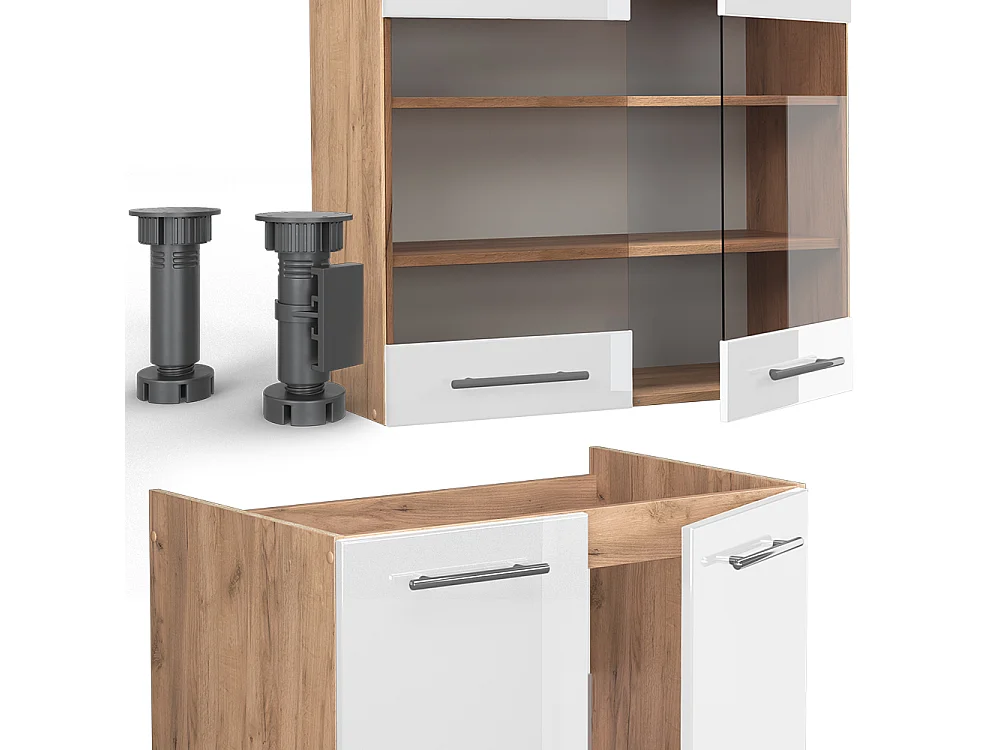 Køkkenrække hvid højglans/guld power oak 200x60x81.6 fame-line