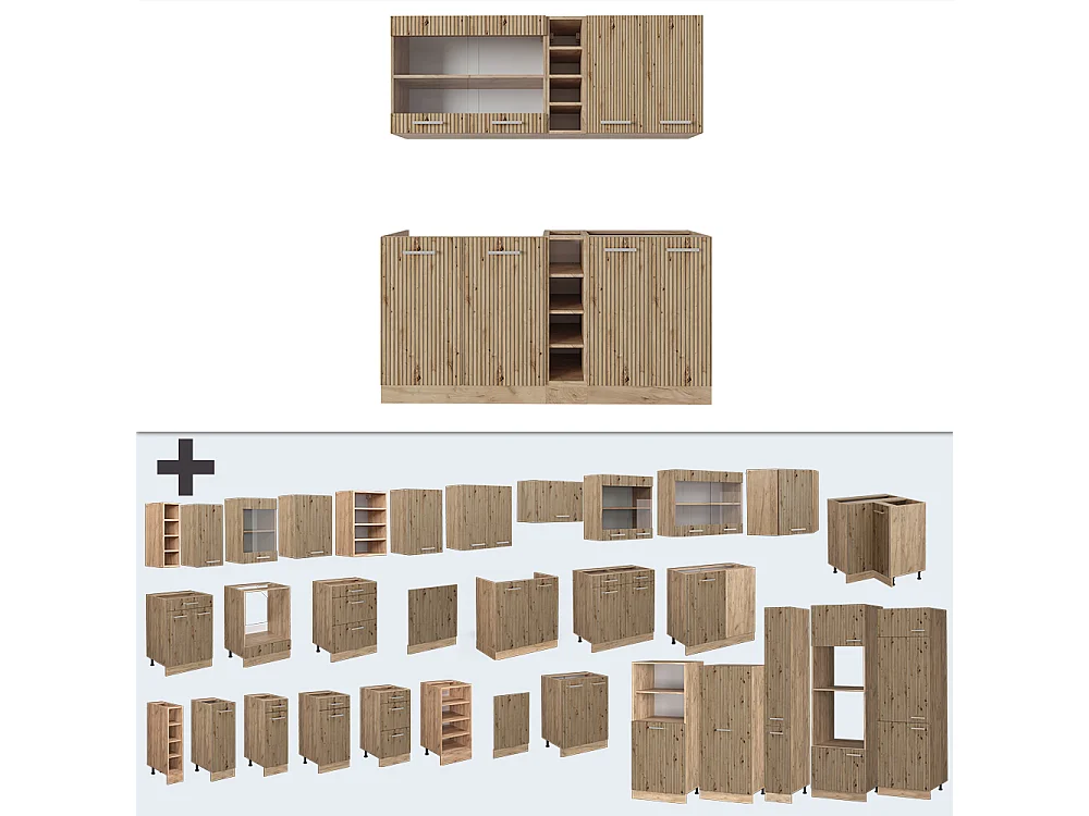 Singleküche artisan-eiche/goldkraft eiche 160x60x81.6 r-line