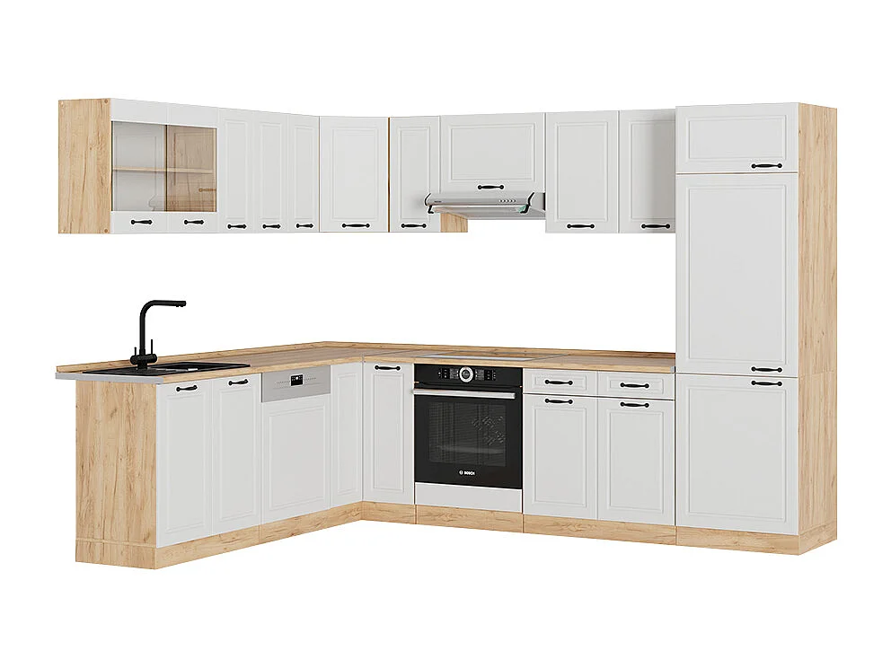 Cuisine en angle blanc campagnard/chêne doré 287x46x81.6 r-line