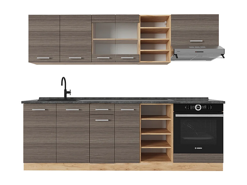 Küchenzeile edelgrau/goldkraft eiche 240x60x81.6 r-line