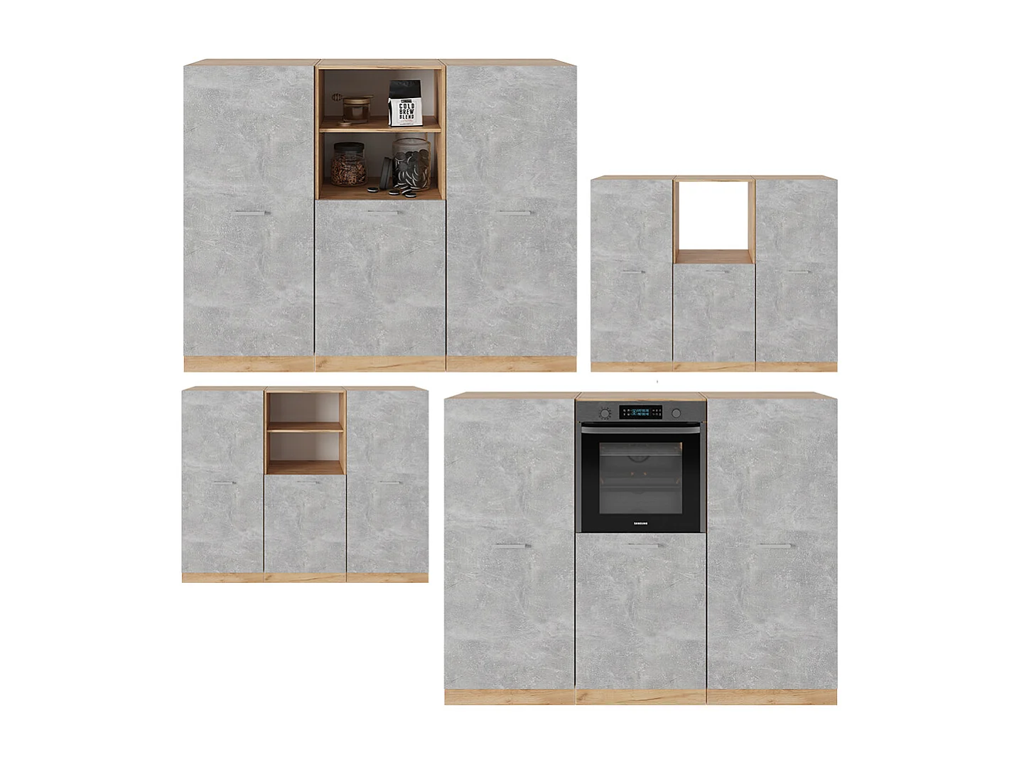 Bloc cuisine béton/force dor chêne 180x46x81.6 r-line