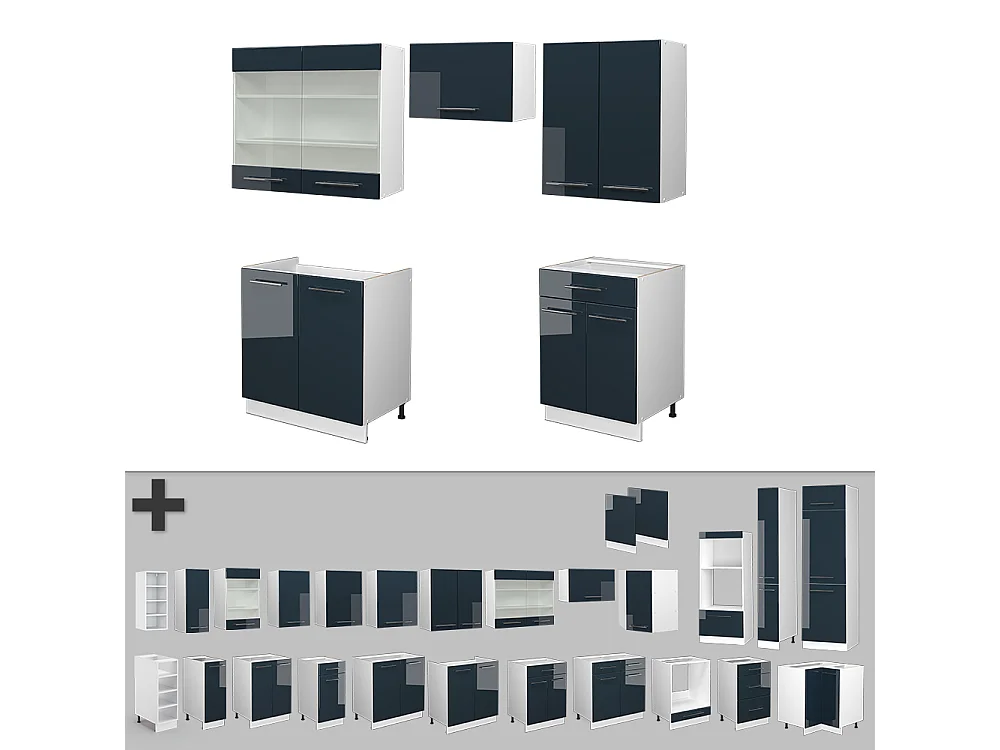 Armadi da cucina  blu scuro lucido/bianco 200x46x81.6 fame-line