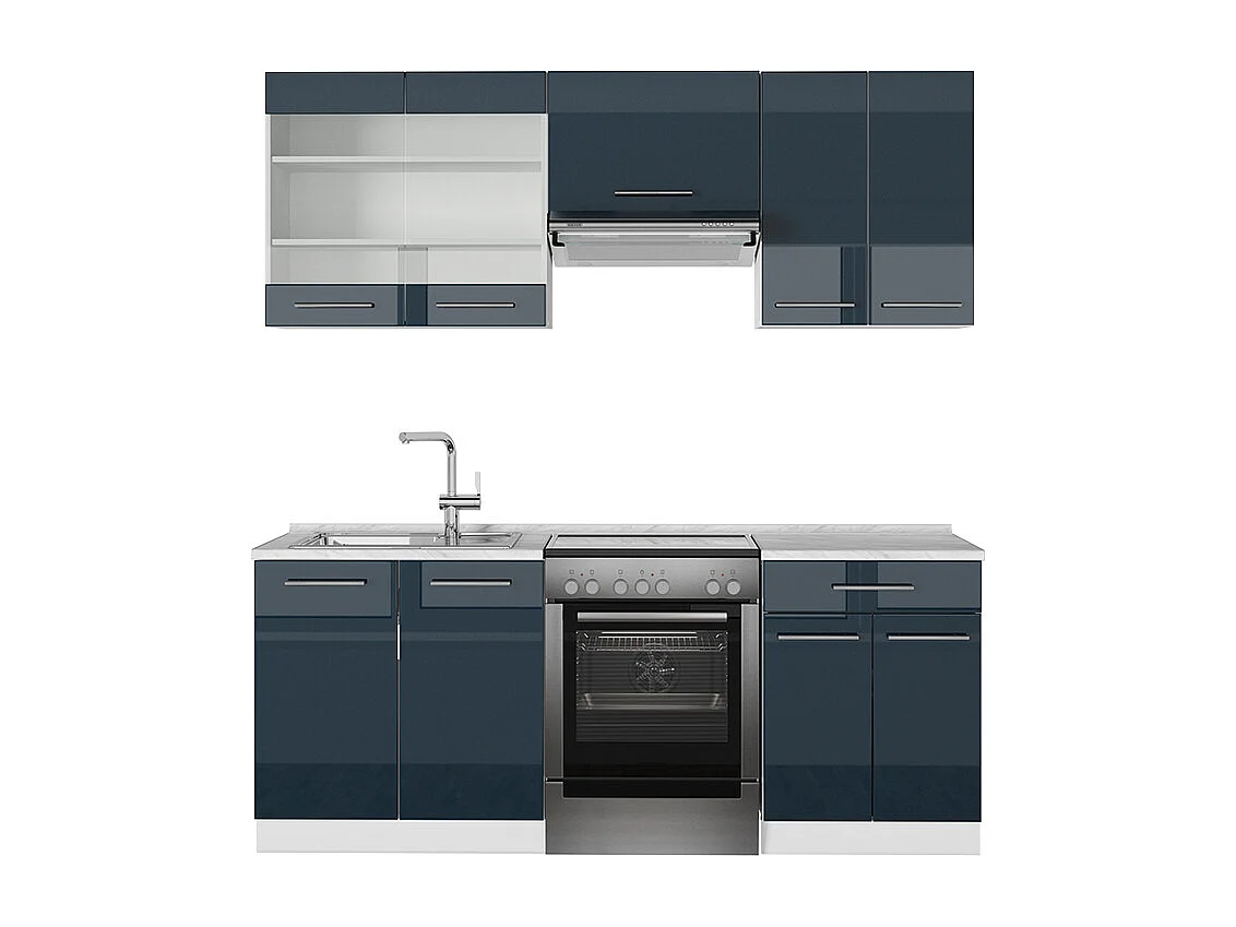 Armoires de cuisine  bleu foncé brillant/blanc 200x46x81.6 fame-line