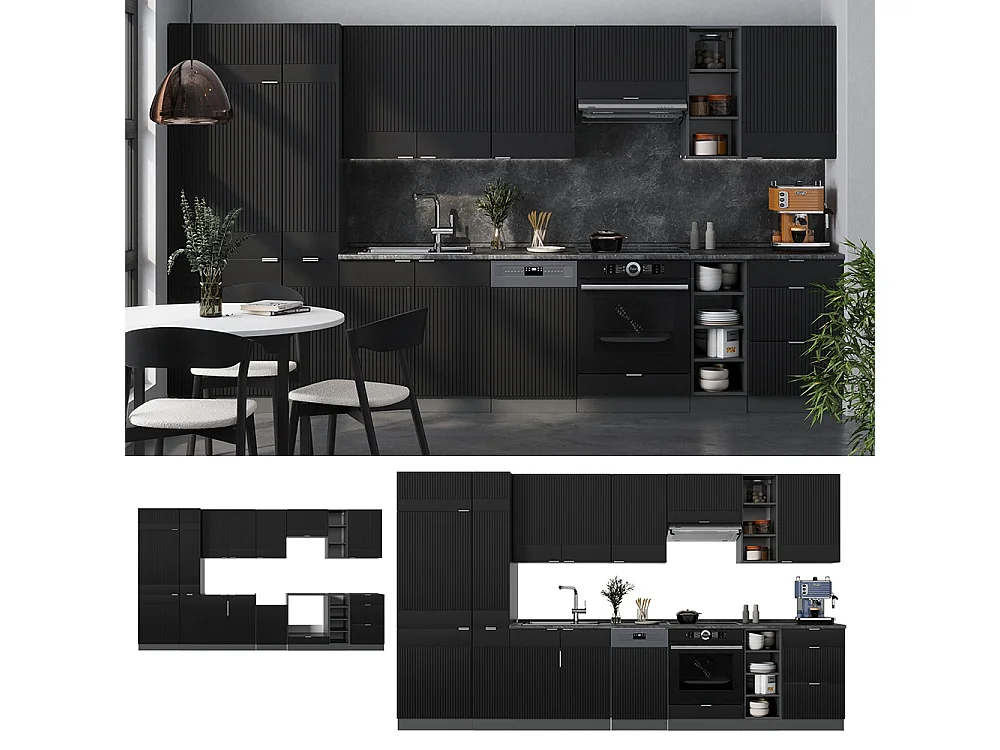 Mueble de cocina rayas negras/antracita 355x46x81.6 fame-line