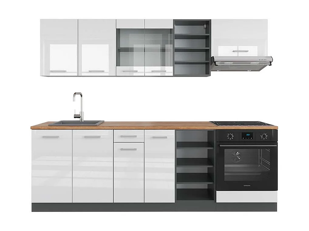 Küchenzeile weiß hochglanz/anthrazit 240x60x81.6 r-line