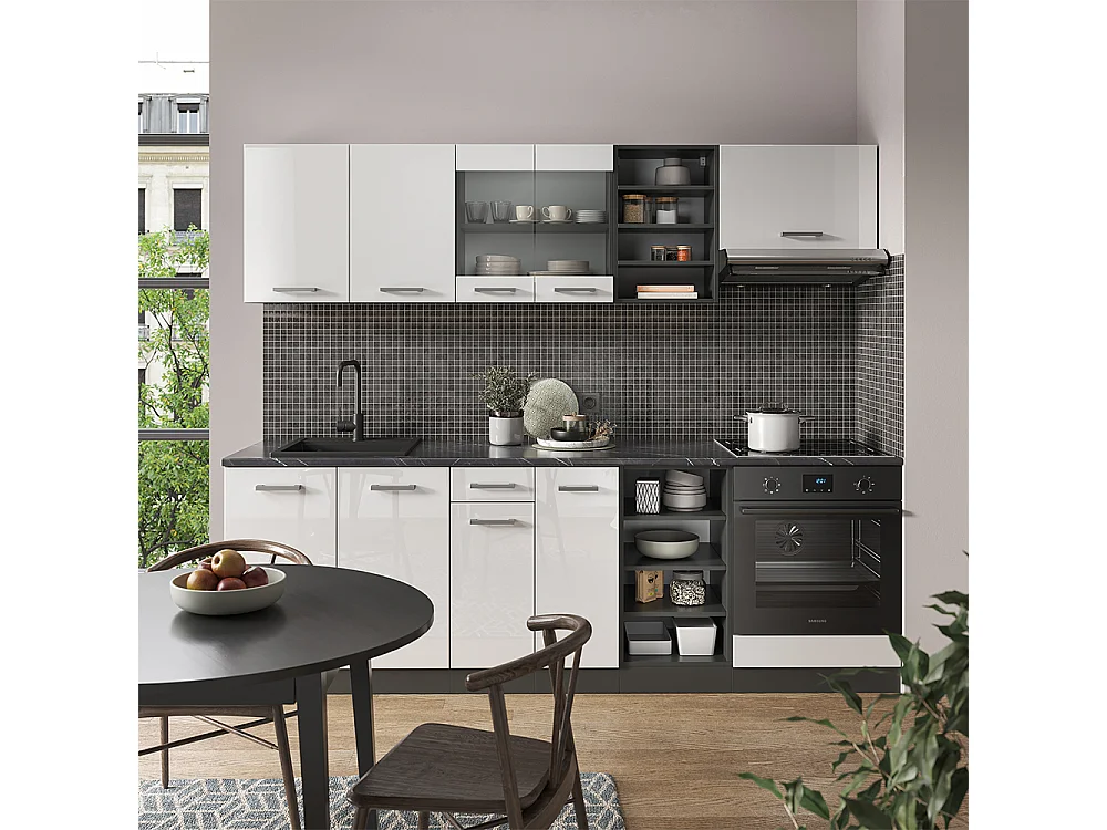 Küchenzeile weiß hochglanz/anthrazit 240x60x81.6 r-line