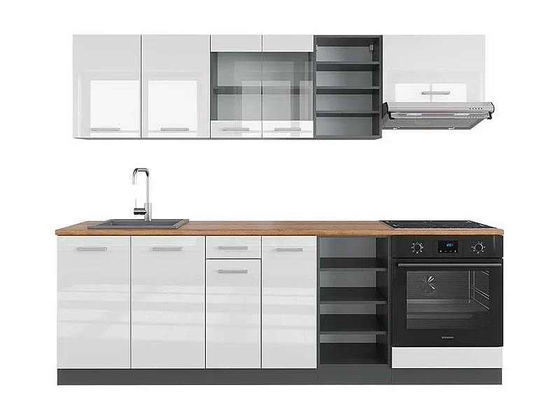 Cucina componibile bianco lucido/antracite 240x60x81.6 r-line