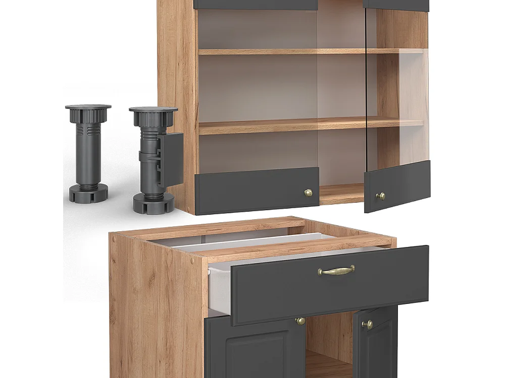 Singleküche anthrazit landhaus/goldkraft eiche 140x60x81.6 fame-line