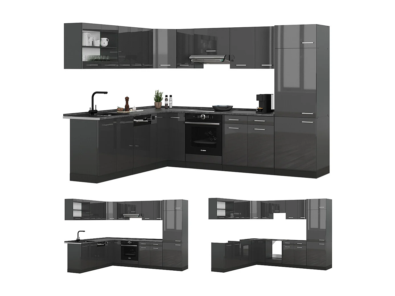 Cuisine en angle anthracite brillant/anthracite 287x60x81.6 r-line