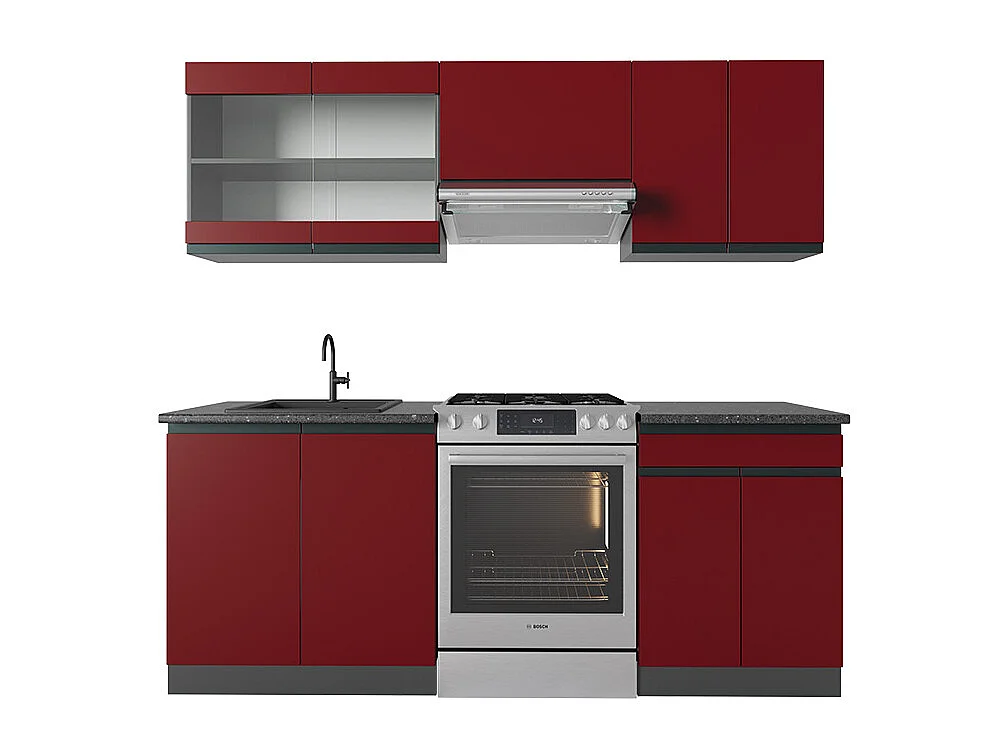 Mueble de cocina rojo/antracita 200x46x81.6 r-line