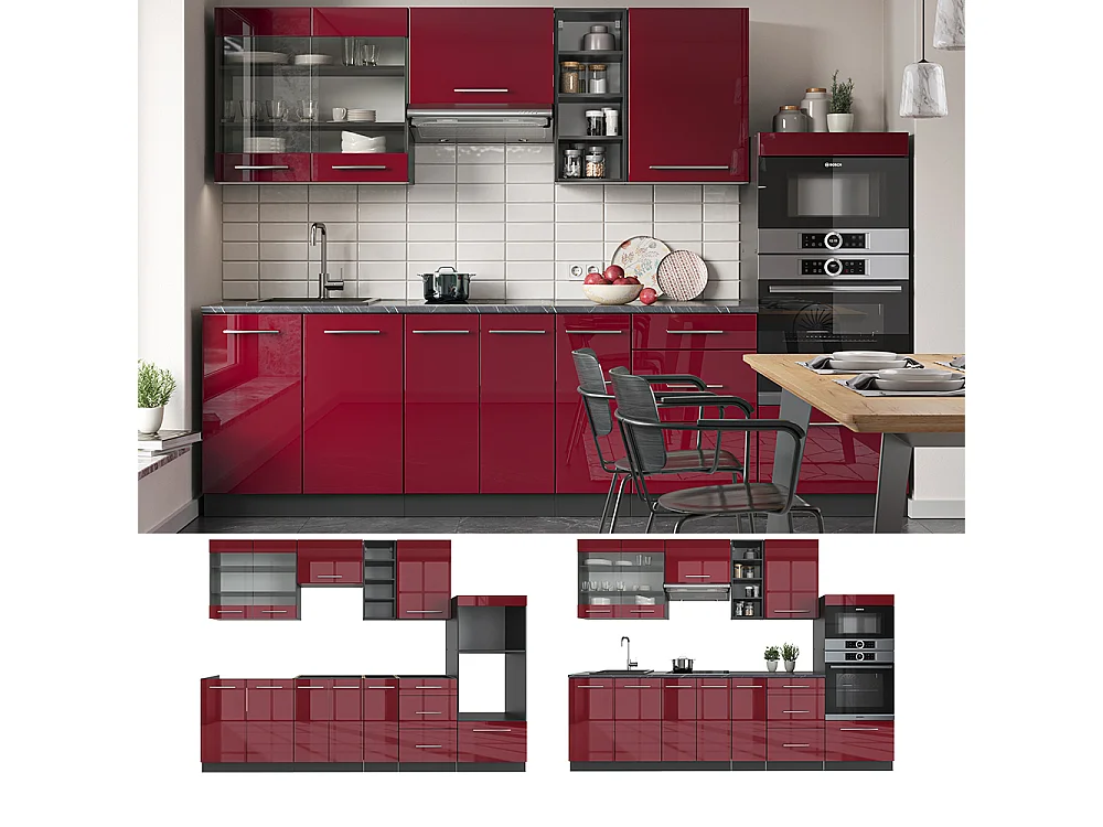 Cuisine bordeaux haute brillance/anthracite 280x60x81.6 fame-line