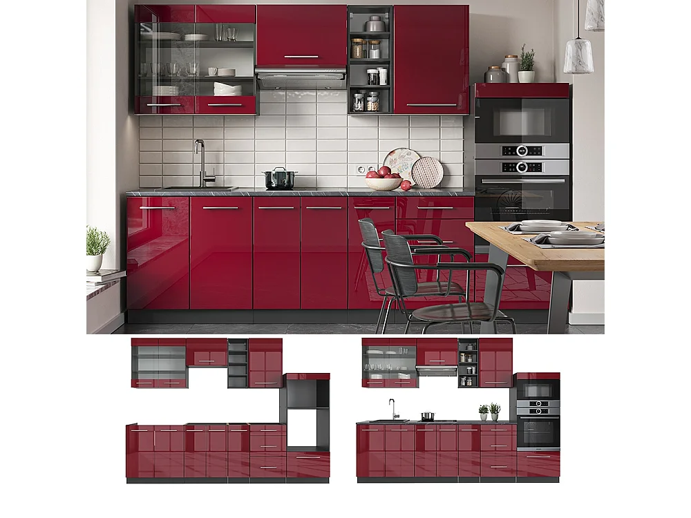 Cucina componibile bordeaux lucido/antracite 280x60x81.6 fame-line