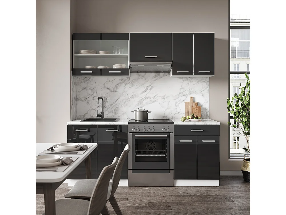 Mueble de cocina antracita alto brillo 200x46x81.6 fame-line