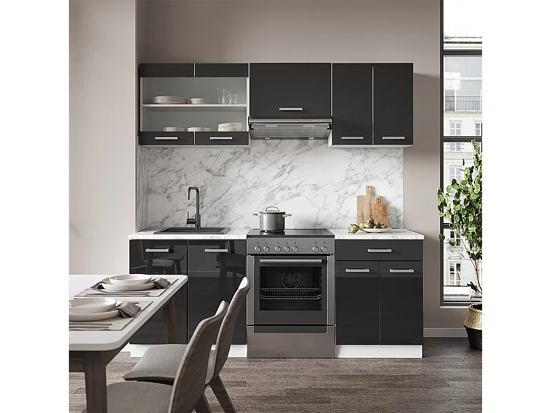 Mueble de cocina antracita alto brillo 200x46x81.6 fame-line