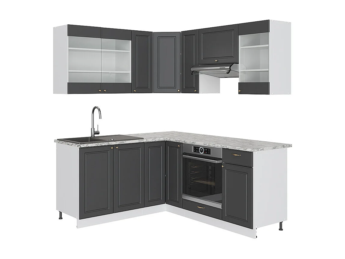 Cocina esquinera antracita-oro/blanco 190x46x81.6 fame-line