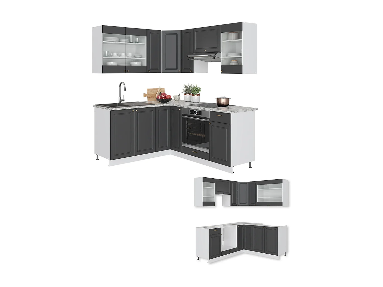 Cocina esquinera antracita-oro/blanco 190x46x81.6 fame-line