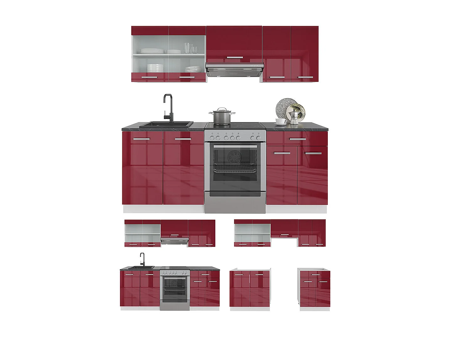 Cucina componibile rosso lucido/bianco 200x60x81.6 r-line