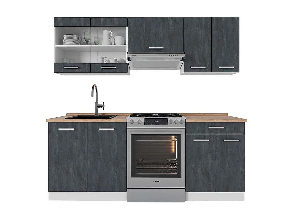 Ligne de cuisine noir béton/blanc 200x60x81.6 r-line